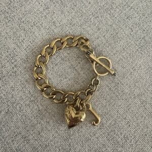 Juicy Couture Gold Toned Puffy Heart Charm Bracelet 7 Inches